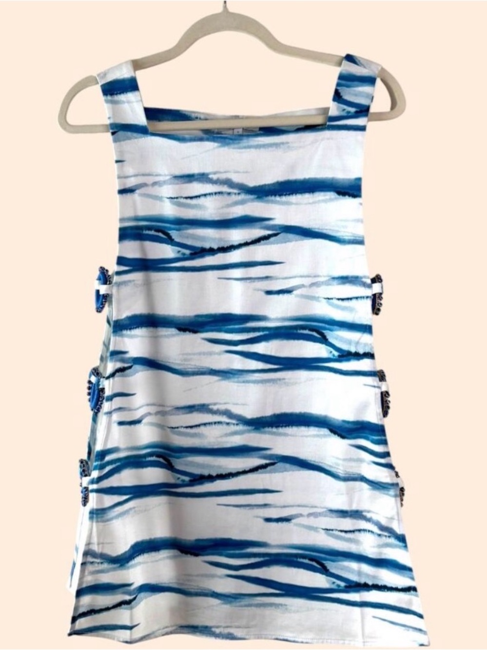 Sleeveless Blue Wave-Print Tunic Dress